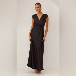 Billy J Selma Maxi Dress Black Satin Wedding Guest Formal Evening Bridesmaid 6